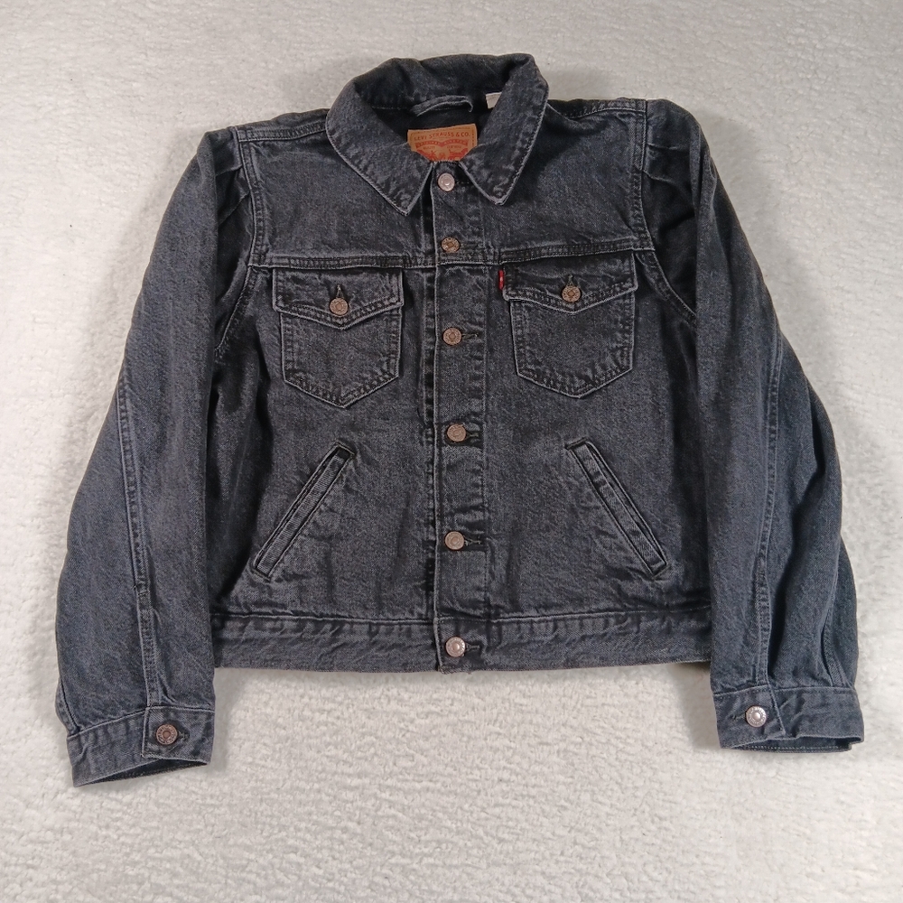 Levis Jacket Womens Large Black Denim Original Trucker Type 3
